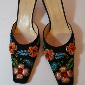 Giuseppe Zanotti Vincini Black Mules Beaded Sz 10